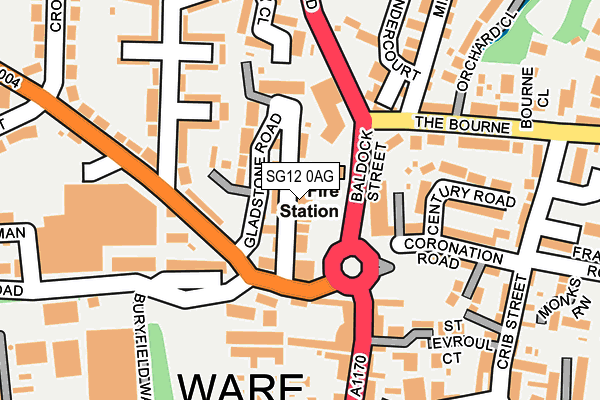 SG12 0AG map - OS OpenMap – Local (Ordnance Survey)