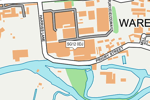 SG12 0DJ map - OS OpenMap – Local (Ordnance Survey)