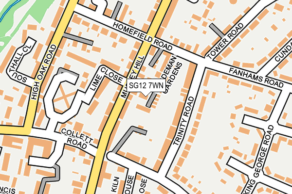 SG12 7WN map - OS OpenMap – Local (Ordnance Survey)