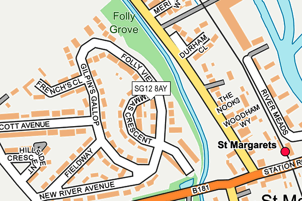 SG12 8AY map - OS OpenMap – Local (Ordnance Survey)