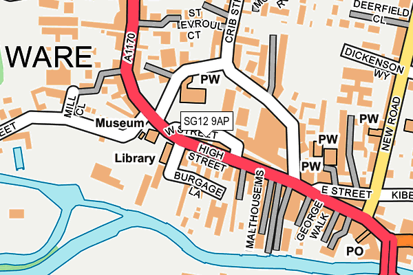 SG12 9AP map - OS OpenMap – Local (Ordnance Survey)