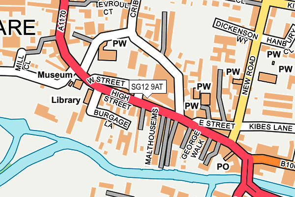 SG12 9AT map - OS OpenMap – Local (Ordnance Survey)