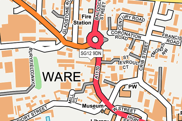 SG12 9DN map - OS OpenMap – Local (Ordnance Survey)