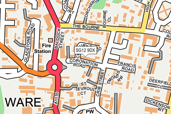 SG12 9DX map - OS OpenMap – Local (Ordnance Survey)