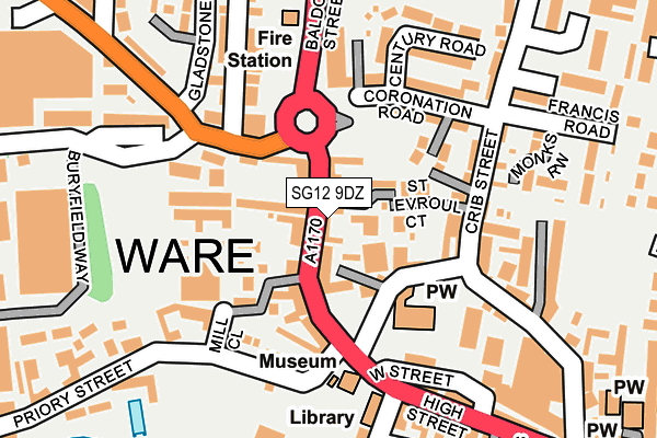 SG12 9DZ map - OS OpenMap – Local (Ordnance Survey)