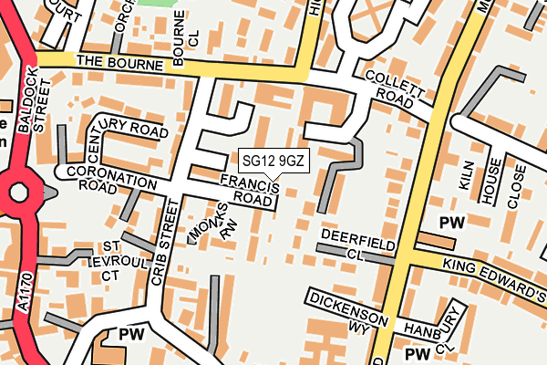 SG12 9GZ map - OS OpenMap – Local (Ordnance Survey)