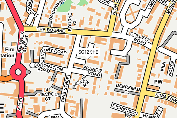 SG12 9HE map - OS OpenMap – Local (Ordnance Survey)