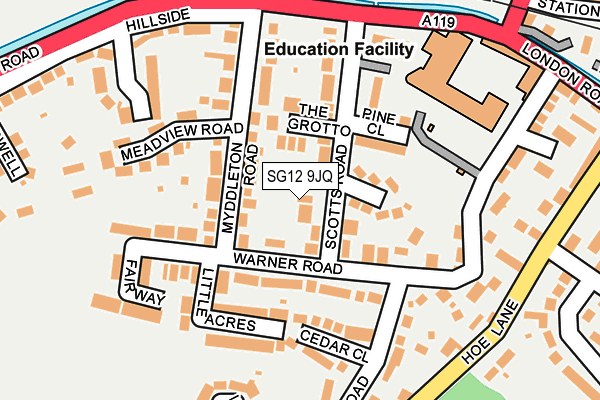 SG12 9JQ map - OS OpenMap – Local (Ordnance Survey)