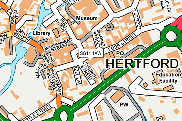 SG14 1AW map - OS OpenMap – Local (Ordnance Survey)