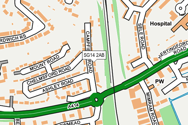 SG14 2AB map - OS OpenMap – Local (Ordnance Survey)