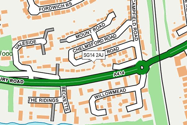 SG14 2AJ map - OS OpenMap – Local (Ordnance Survey)