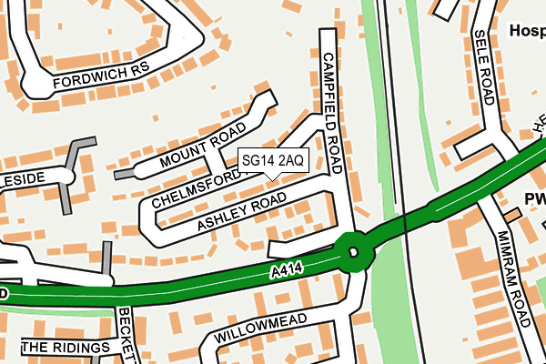 SG14 2AQ map - OS OpenMap – Local (Ordnance Survey)