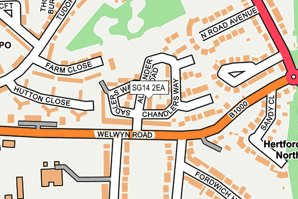 SG14 2EA map - OS OpenMap – Local (Ordnance Survey)