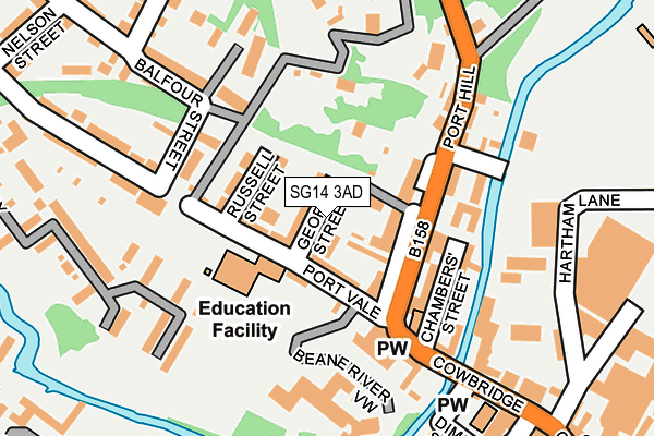 SG14 3AD map - OS OpenMap – Local (Ordnance Survey)