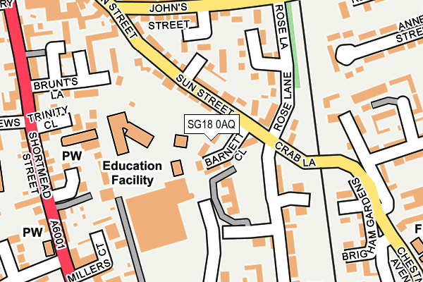 SG18 0AQ map - OS OpenMap – Local (Ordnance Survey)