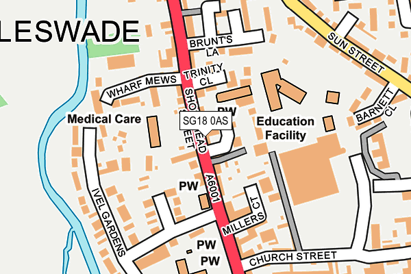 SG18 0AS map - OS OpenMap – Local (Ordnance Survey)