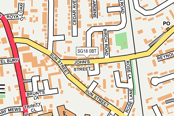 SG18 0BT map - OS OpenMap – Local (Ordnance Survey)