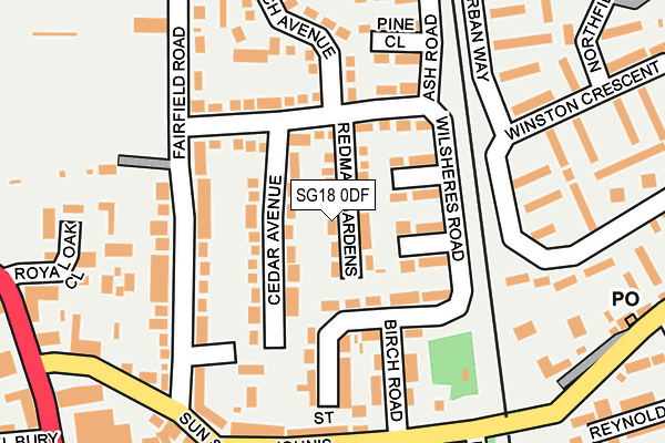 SG18 0DF map - OS OpenMap – Local (Ordnance Survey)
