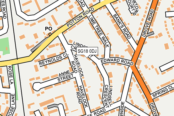 SG18 0DJ map - OS OpenMap – Local (Ordnance Survey)