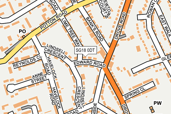 SG18 0DT map - OS OpenMap – Local (Ordnance Survey)