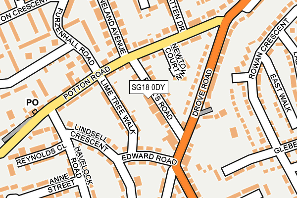 SG18 0DY map - OS OpenMap – Local (Ordnance Survey)