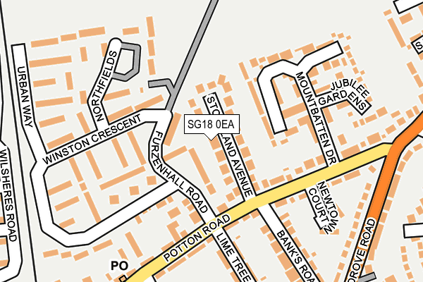 SG18 0EA map - OS OpenMap – Local (Ordnance Survey)