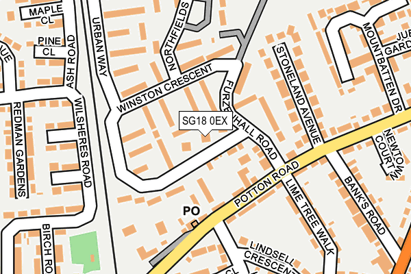 SG18 0EX map - OS OpenMap – Local (Ordnance Survey)