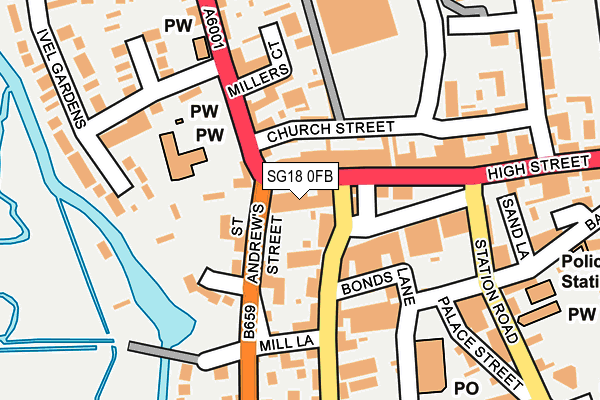 SG18 0FB map - OS OpenMap – Local (Ordnance Survey)