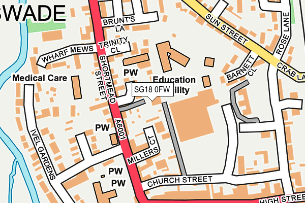 SG18 0FW map - OS OpenMap – Local (Ordnance Survey)