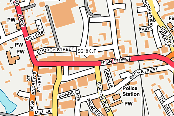 SG18 0JF map - OS OpenMap – Local (Ordnance Survey)