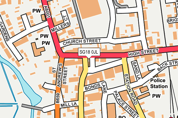 SG18 0JL map - OS OpenMap – Local (Ordnance Survey)