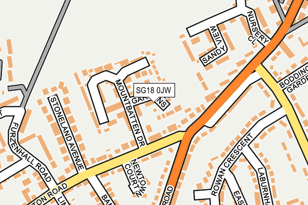 SG18 0JW map - OS OpenMap – Local (Ordnance Survey)