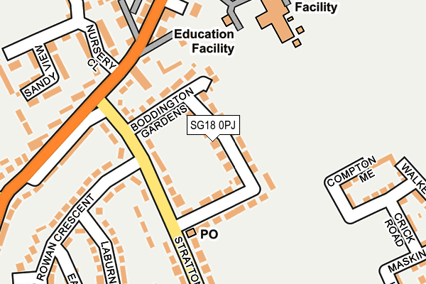 SG18 0PJ map - OS OpenMap – Local (Ordnance Survey)