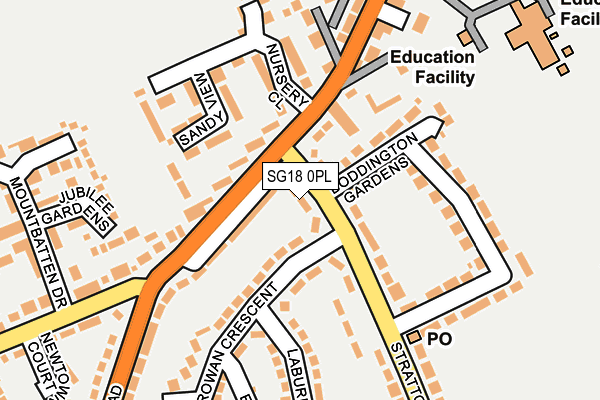 SG18 0PL map - OS OpenMap – Local (Ordnance Survey)