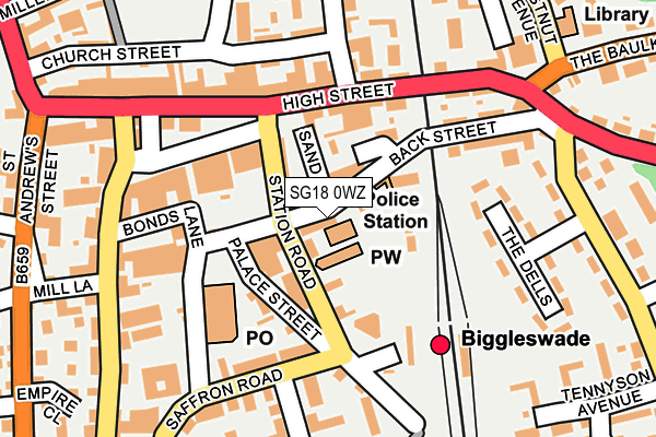 SG18 0WZ map - OS OpenMap – Local (Ordnance Survey)