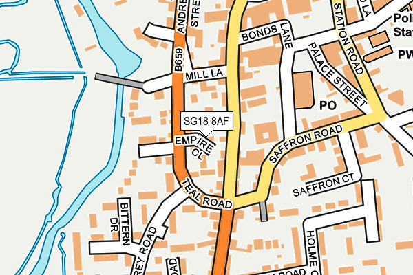 SG18 8AF map - OS OpenMap – Local (Ordnance Survey)