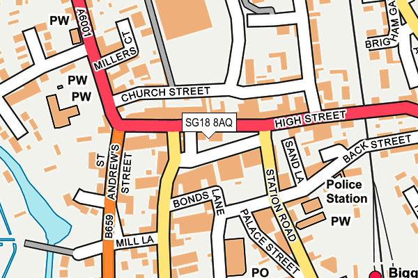 SG18 8AQ map - OS OpenMap – Local (Ordnance Survey)