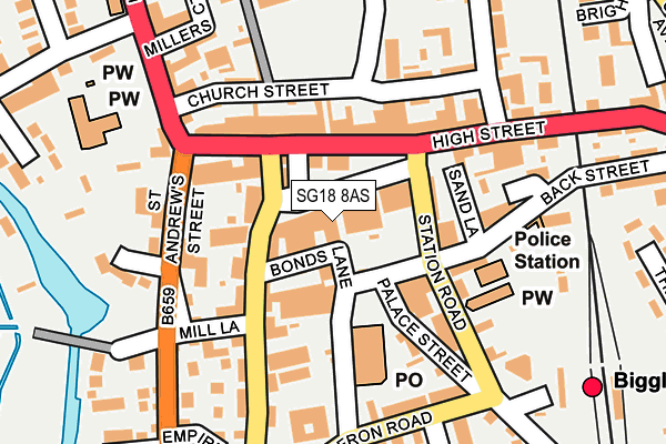 SG18 8AS map - OS OpenMap – Local (Ordnance Survey)