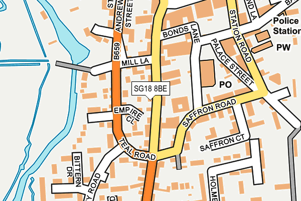 SG18 8BE map - OS OpenMap – Local (Ordnance Survey)