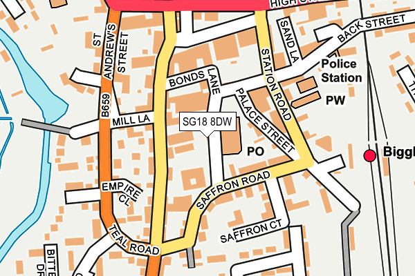 SG18 8DW map - OS OpenMap – Local (Ordnance Survey)