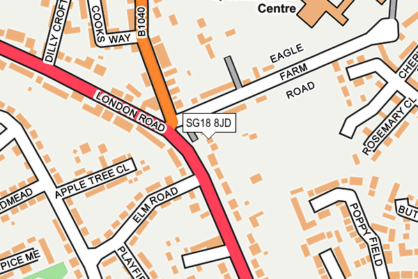 SG18 8JD map - OS OpenMap – Local (Ordnance Survey)