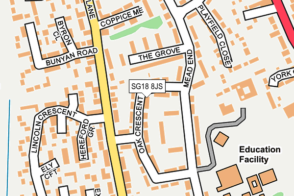 SG18 8JS map - OS OpenMap – Local (Ordnance Survey)