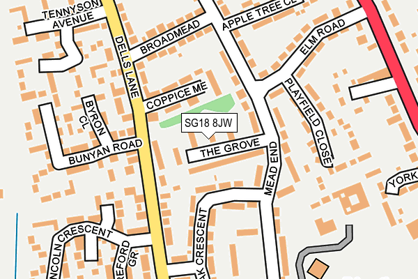 SG18 8JW map - OS OpenMap – Local (Ordnance Survey)