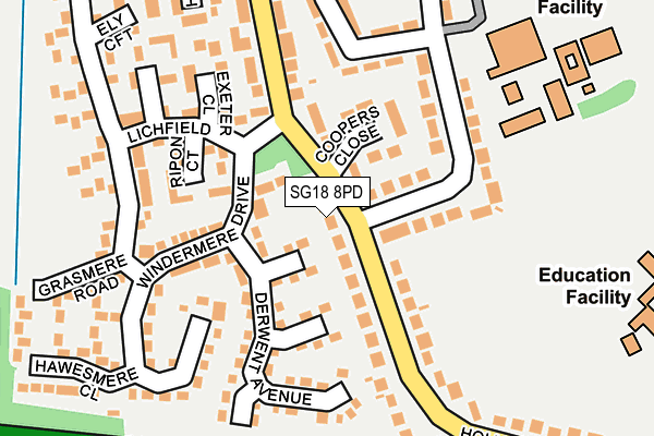 SG18 8PD map - OS OpenMap – Local (Ordnance Survey)