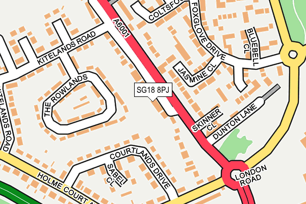 SG18 8PJ map - OS OpenMap – Local (Ordnance Survey)