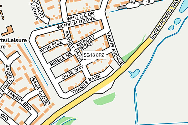 SG18 8PZ map - OS OpenMap – Local (Ordnance Survey)