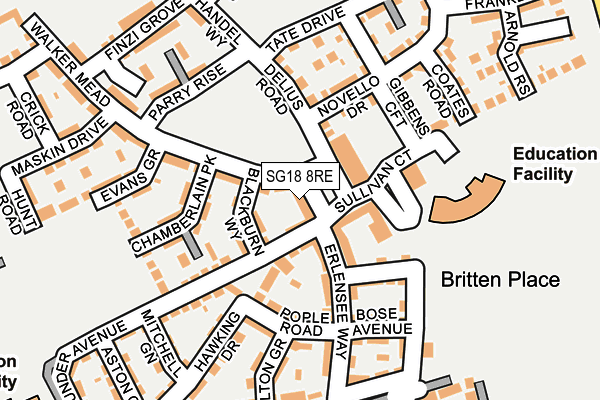 SG18 8RE map - OS OpenMap – Local (Ordnance Survey)
