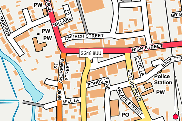 SG18 8UU map - OS OpenMap – Local (Ordnance Survey)