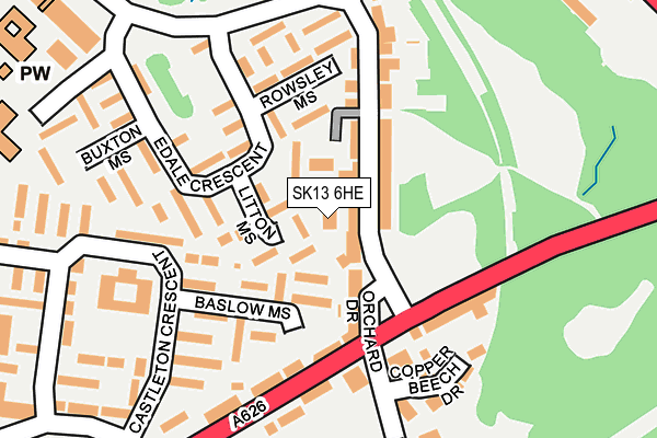 SK13 6HE map - OS OpenMap – Local (Ordnance Survey)