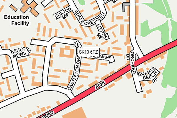 SK13 6TZ map - OS OpenMap – Local (Ordnance Survey)